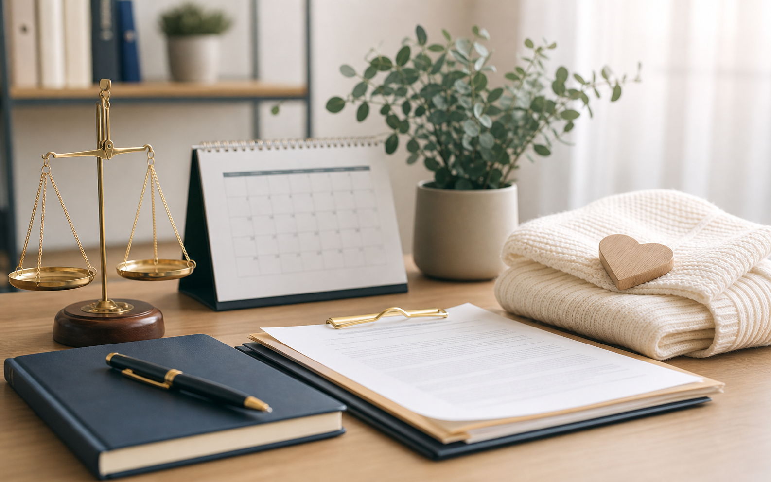 Documentos, calendario e manta simbolizando licencas familiares